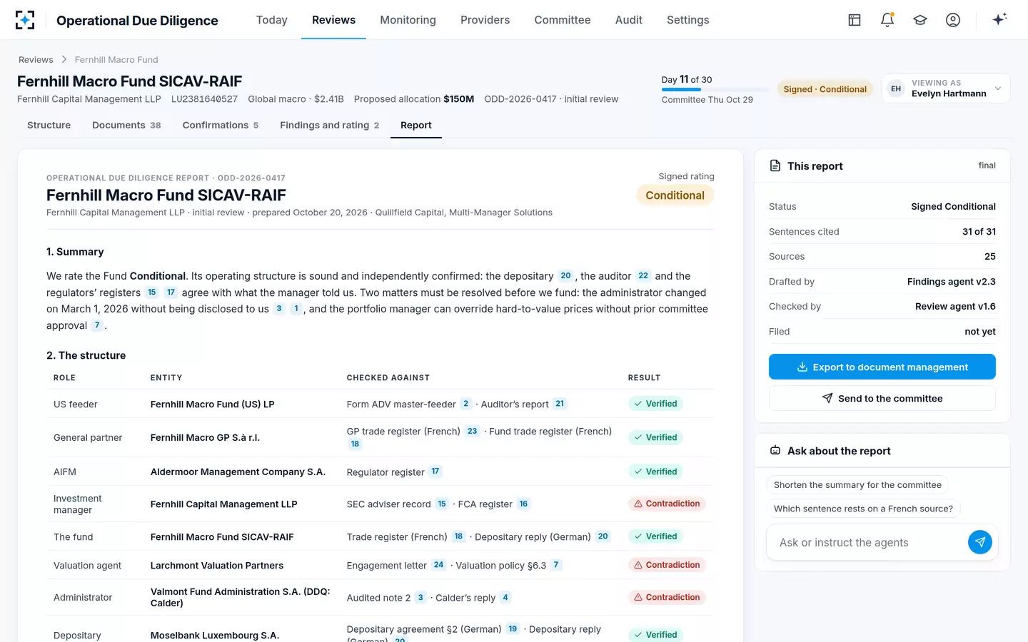 Operational Due Diligence — The cited ODD report