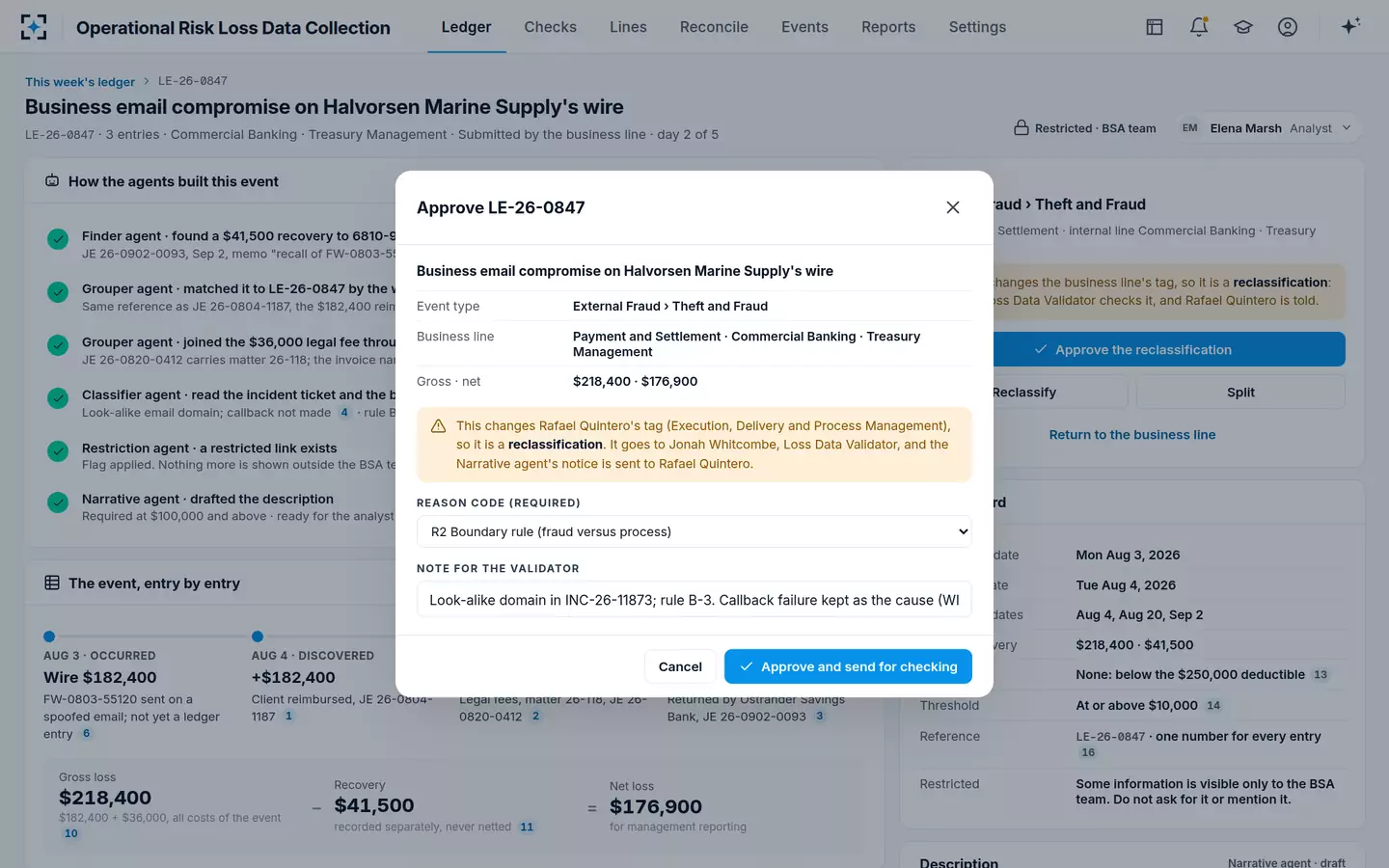 Operational Risk Loss Data Collection — Approve, with a reason code