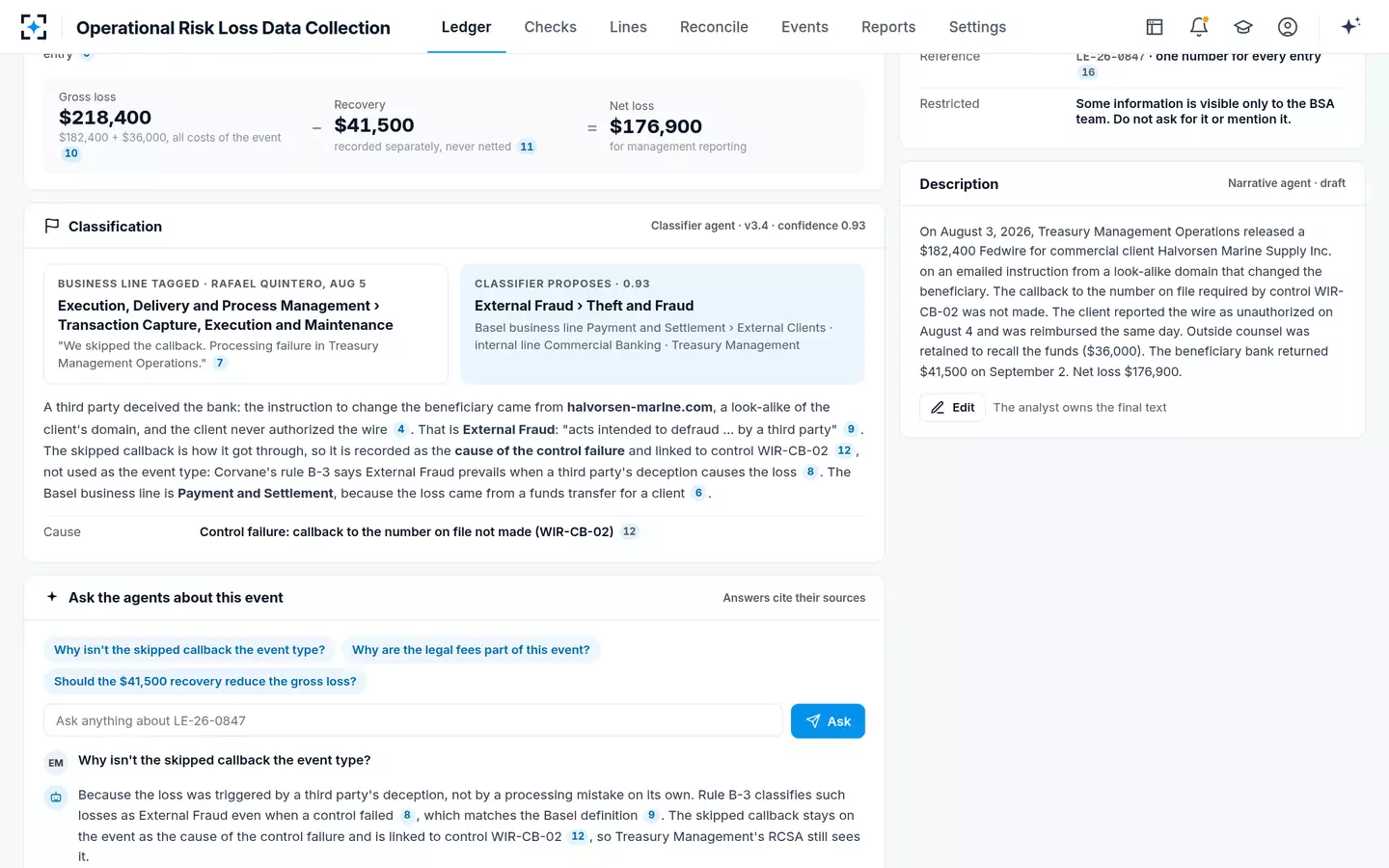 Operational Risk Loss Data Collection — Ask the agents about any event