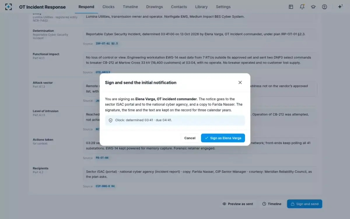 OT Incident Response — Sign and send