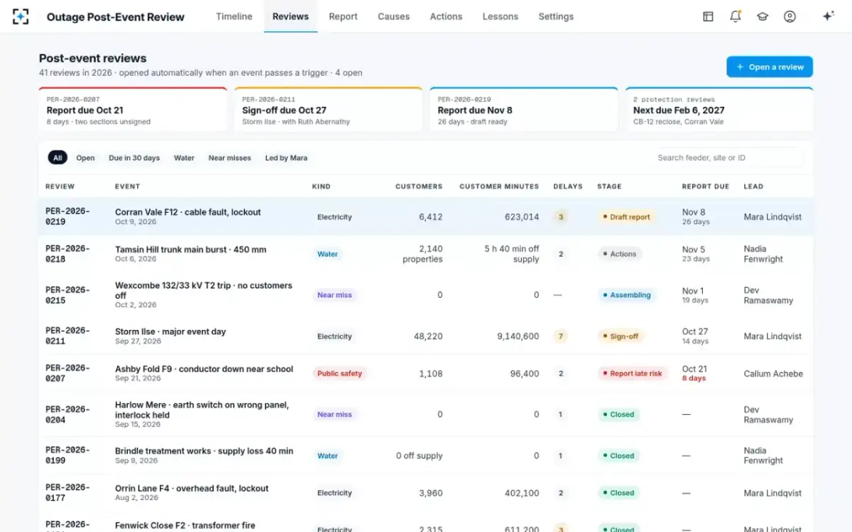 Outage Post-Event Review — Post-event reviews