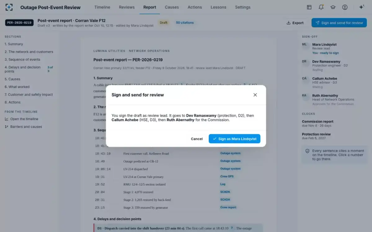 Outage Post-Event Review — Sign and send for review