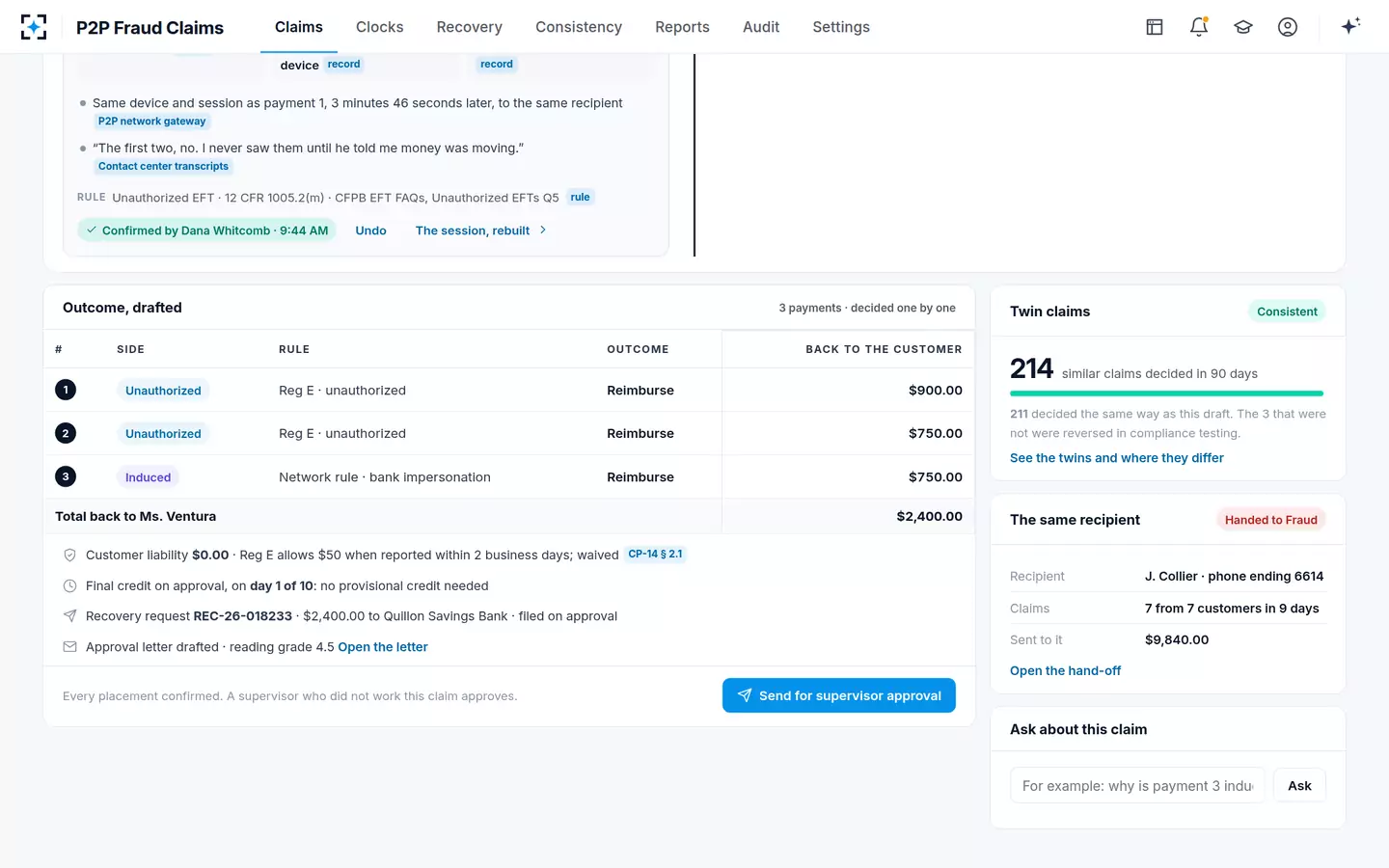P2P Fraud Claims — The outcome drafted payment by payment