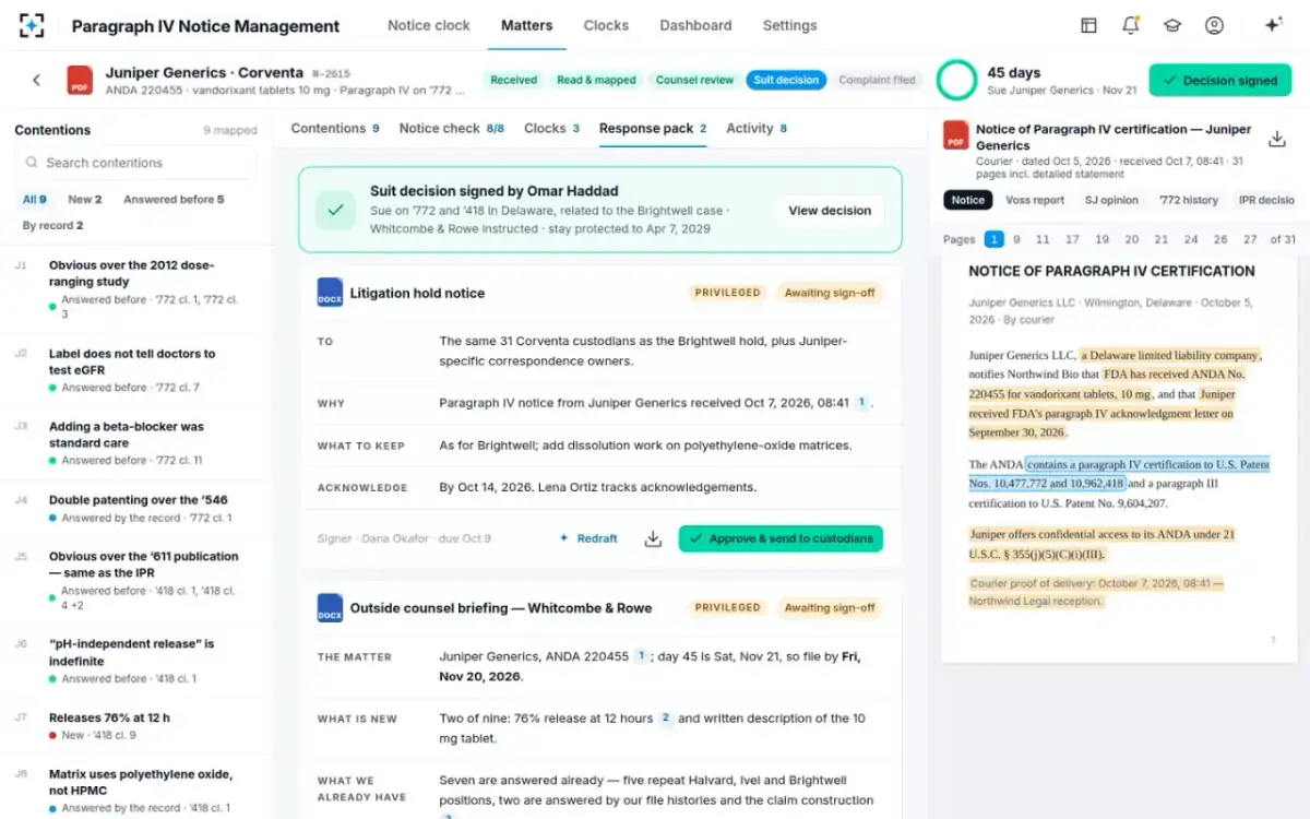 Paragraph IV Notice Management — Decision signed