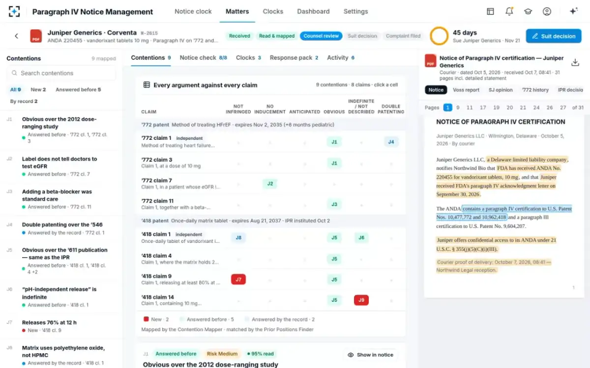 Paragraph IV Notice Management — Claim-by-ground chart