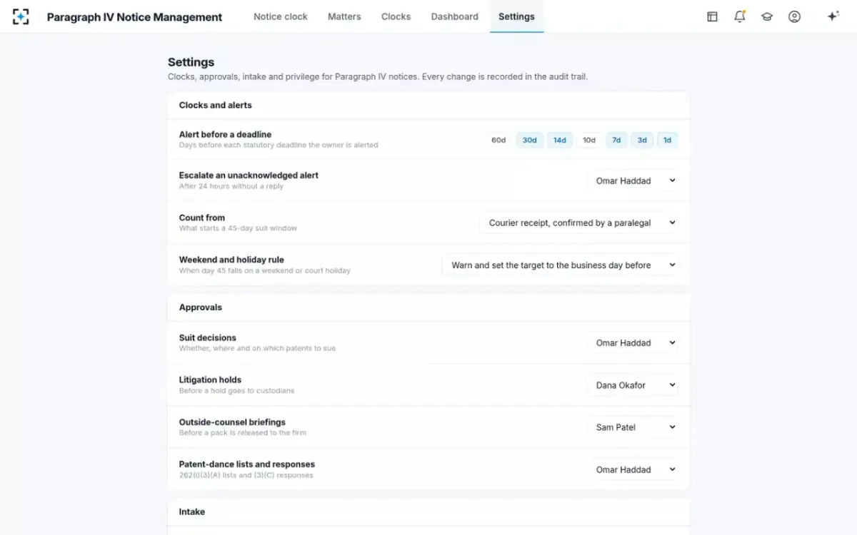Paragraph IV Notice Management — Your rules