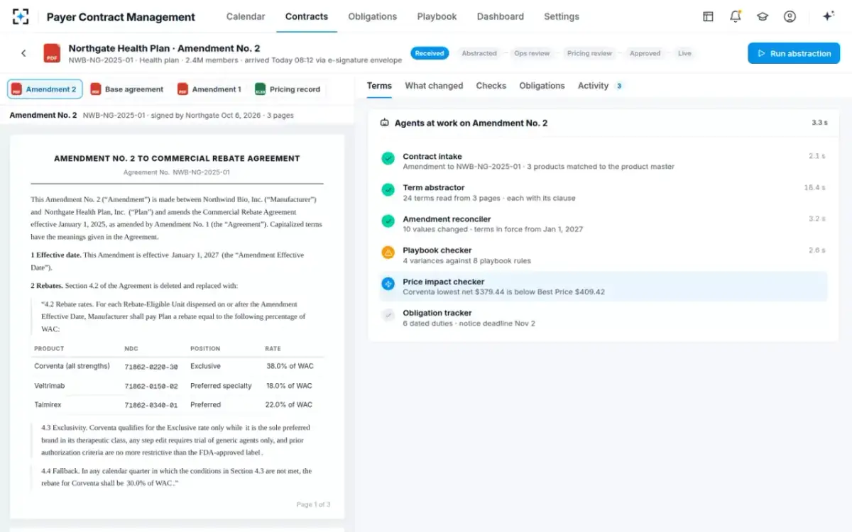 Payer Contract Management — Agents at work on an amendment