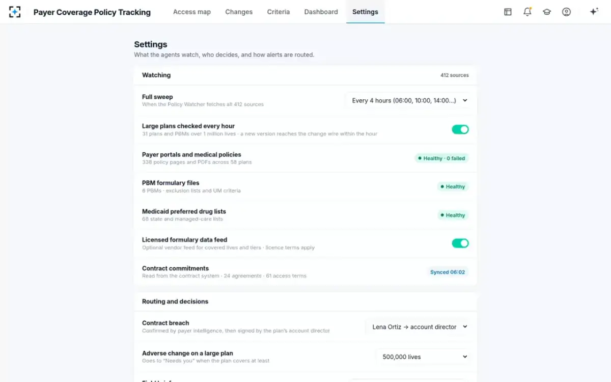 Payer Coverage Policy Tracking — Settings