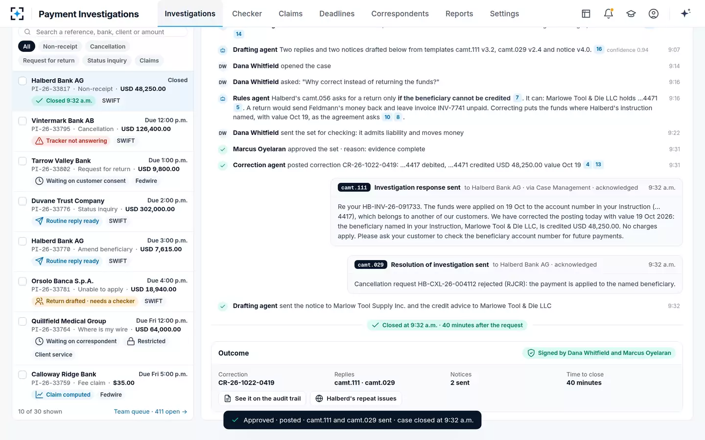 Payment Investigations — Closed in 40 minutes