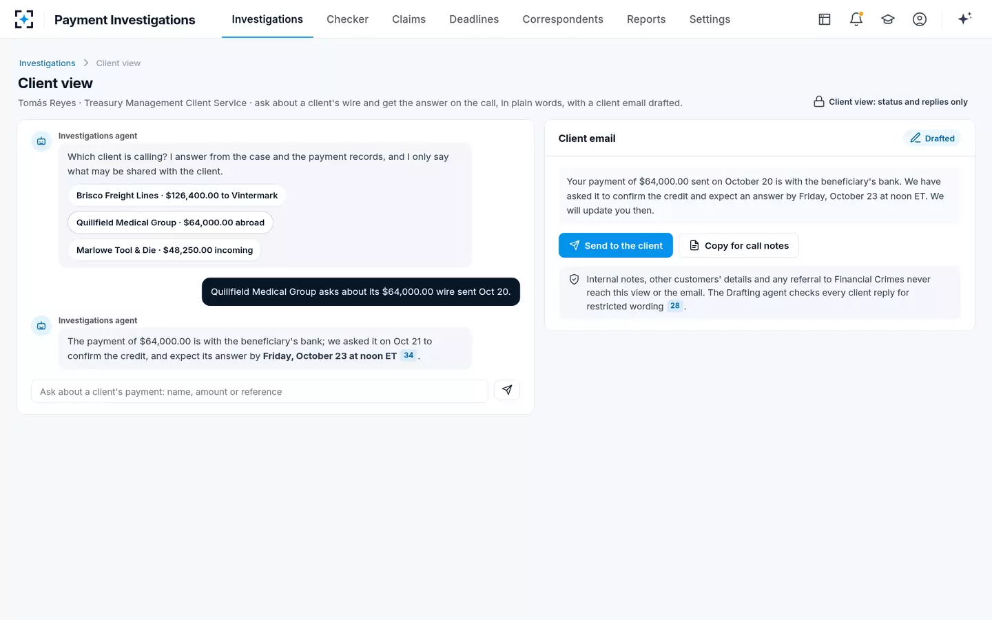 Payment Investigations — The client view