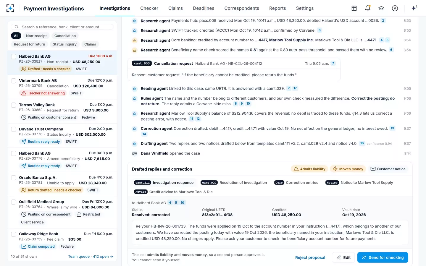 Payment Investigations — Drafted replies