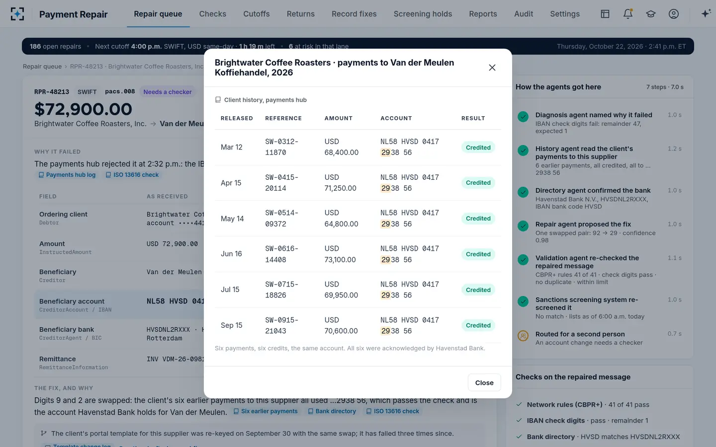 Payment Repair — Every reason opens its source