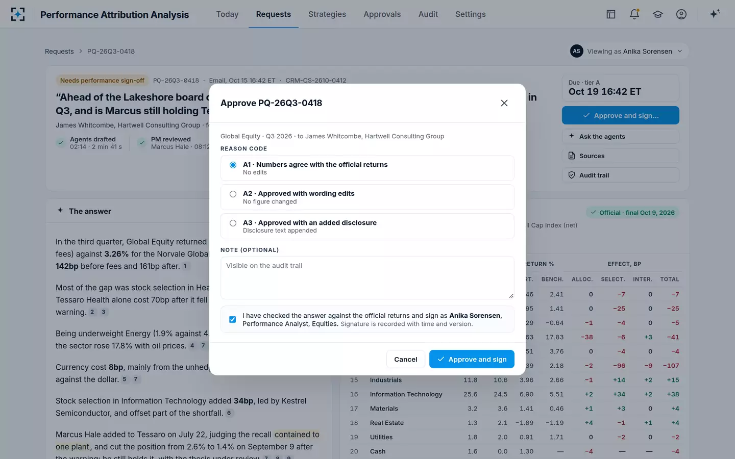 Performance Attribution Analysis — Approve and sign