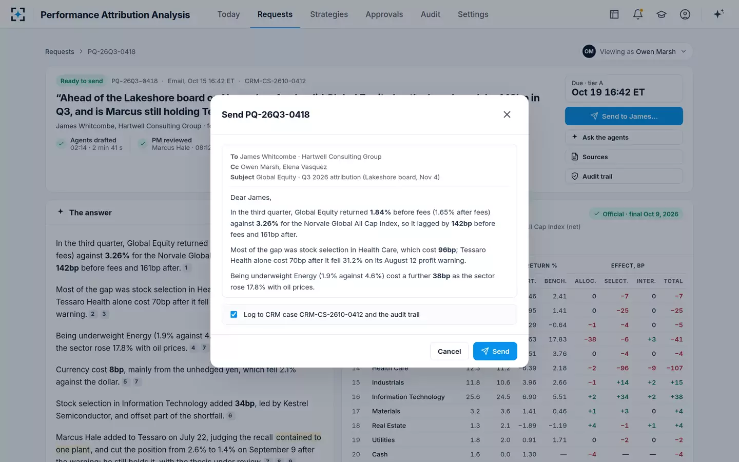 Performance Attribution Analysis — Send, by the client team