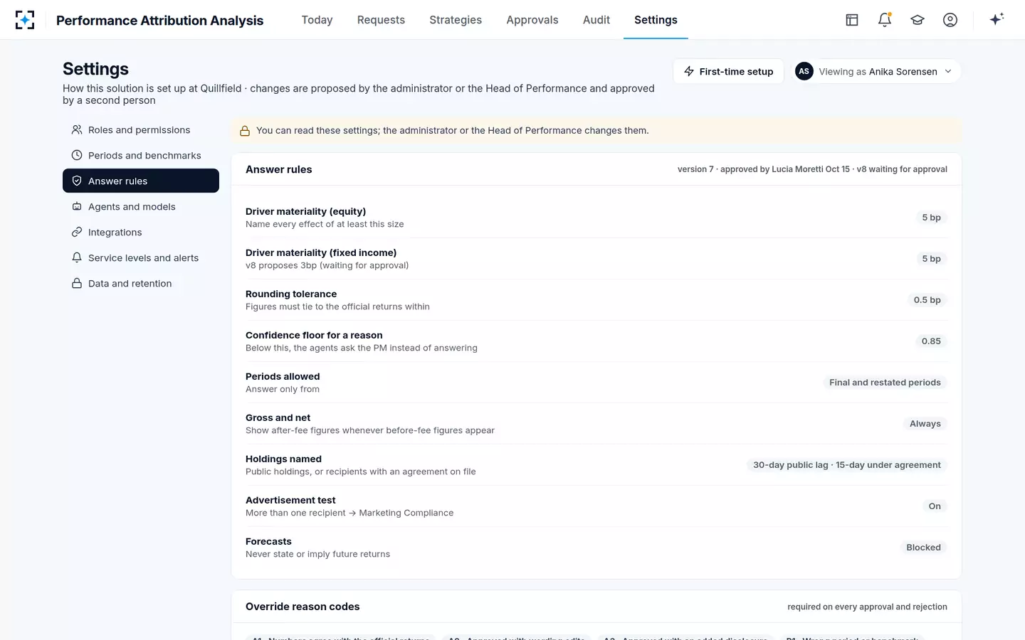 Performance Attribution Analysis — Answer rules