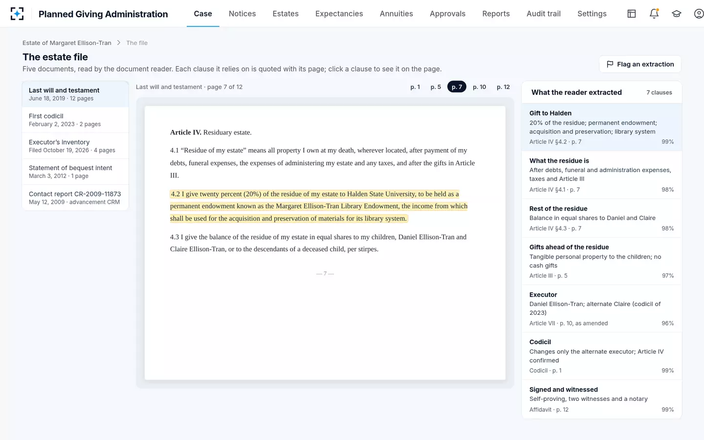 Planned Giving Administration — The estate file, read clause by clause