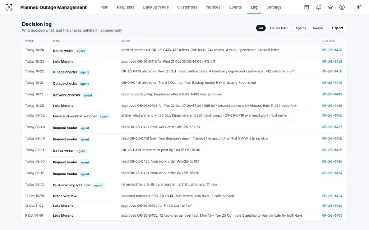 Planned Outage Management — Decision log