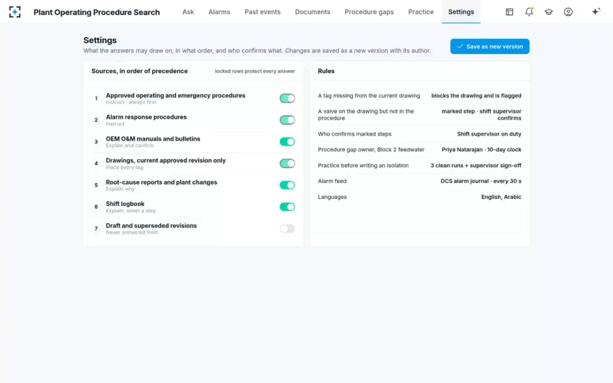 Plant Operating Procedure Search — Your rules