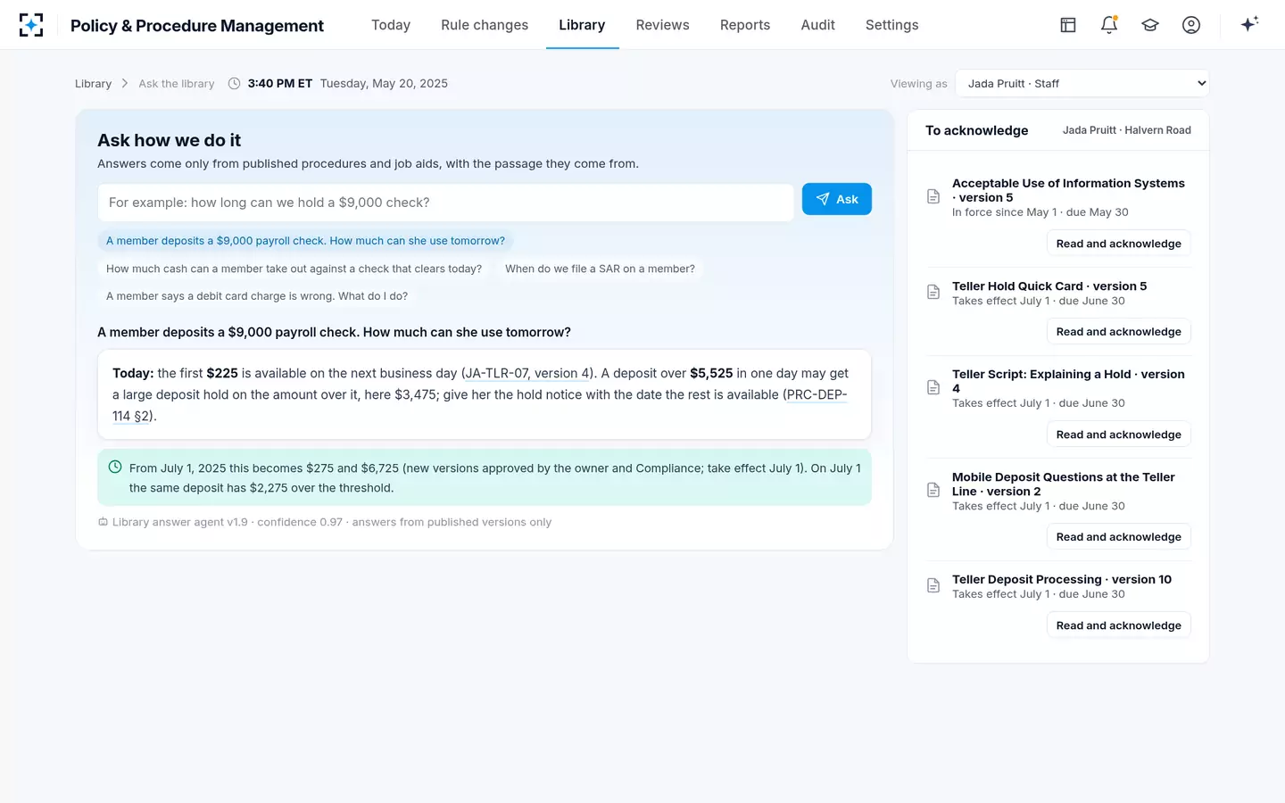 Policy & Procedure Management — Staff ask the library and get the answer in force