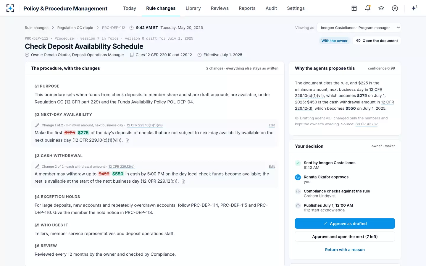 Policy & Procedure Management — The owner's redline, beside the rule