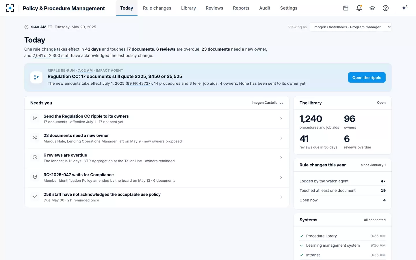Policy & Procedure Management — The program manager's day, in one line