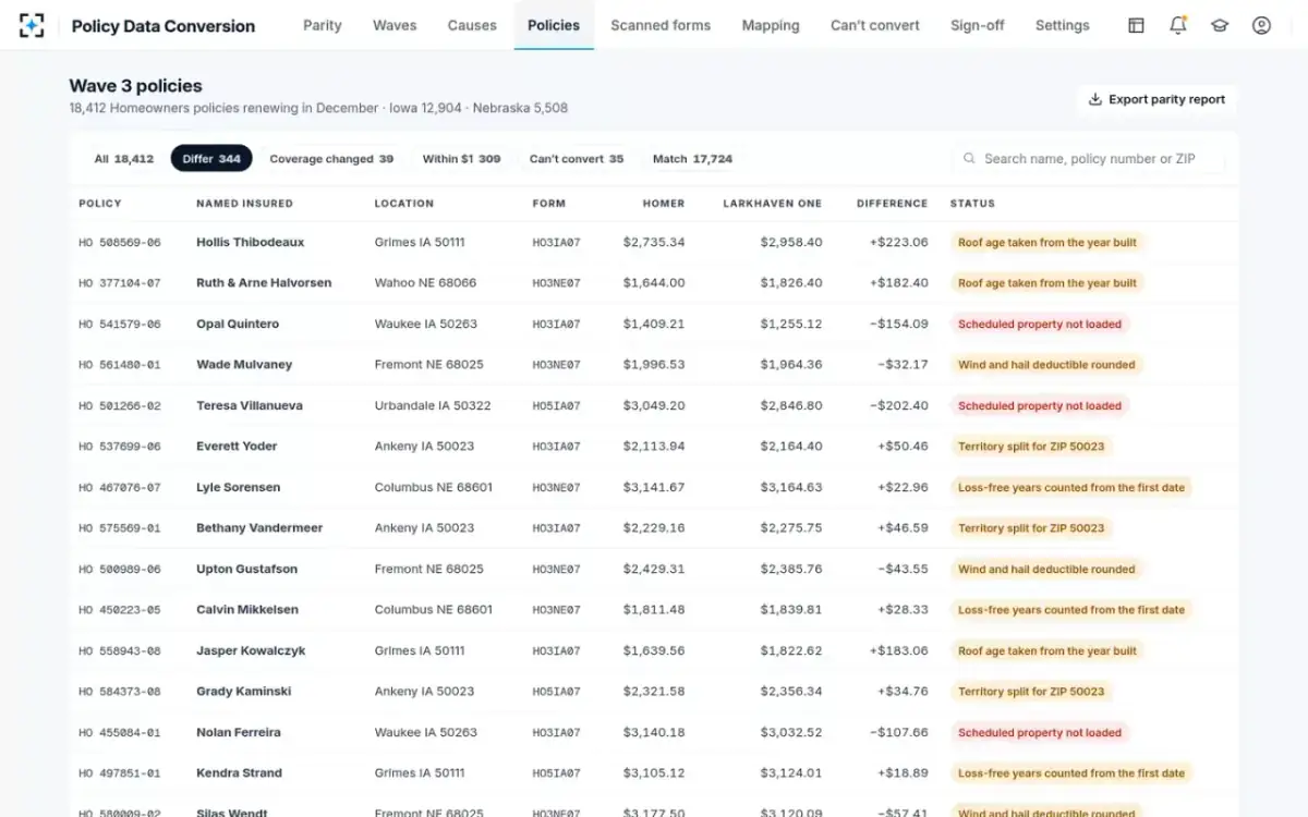 Policy Data Conversion — Wave 3 policies