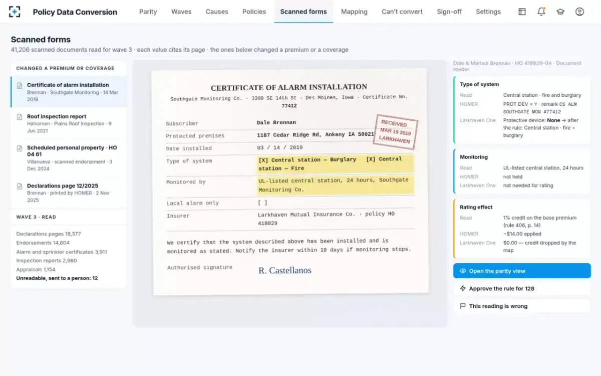 Policy Data Conversion — The scanned certificate