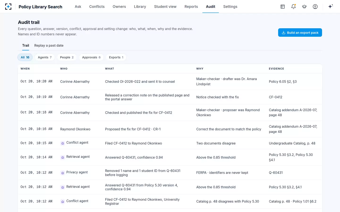 Policy Library Search — Every answer, version, fix and approval in one trail