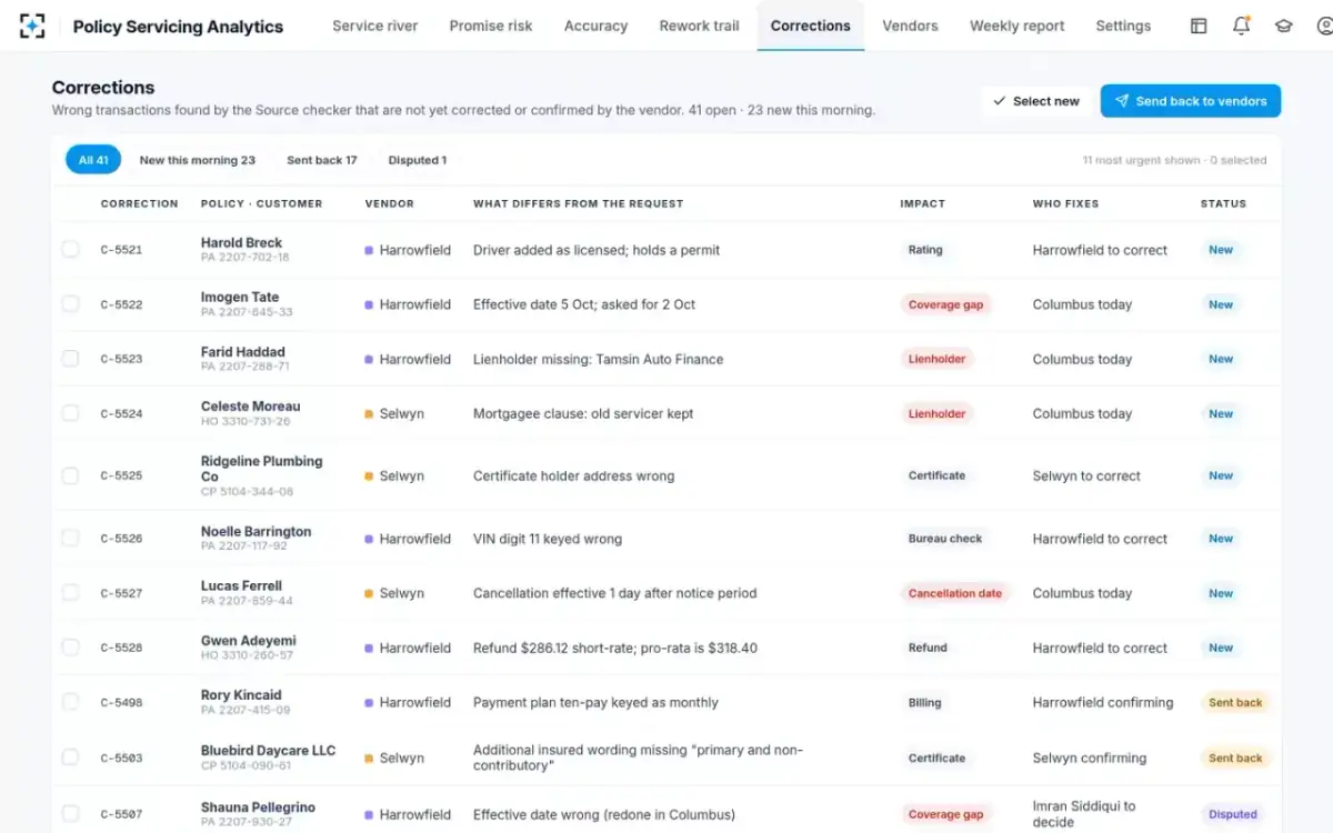 Policy Servicing Analytics — Corrections