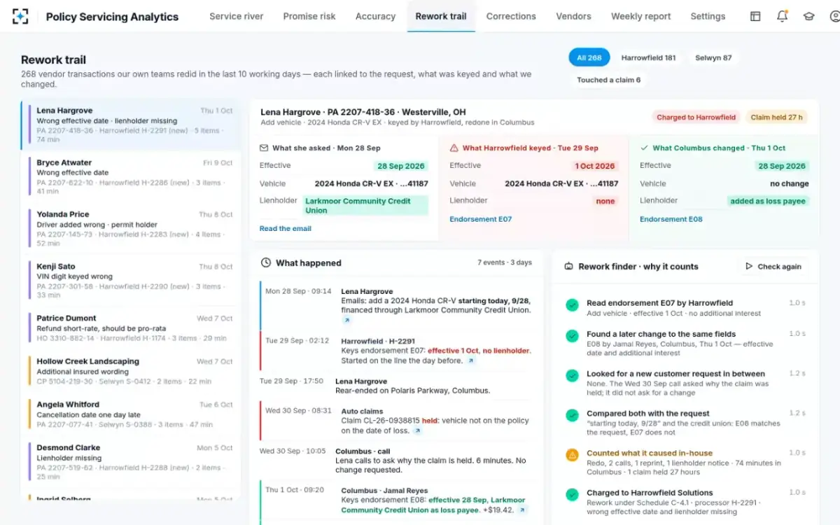 Policy Servicing Analytics — The rework trail