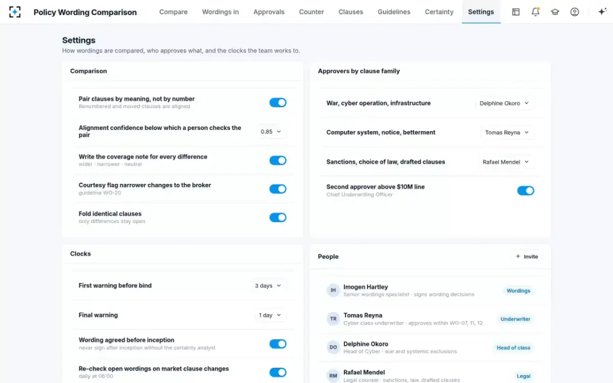 Policy Wording Comparison — Settings