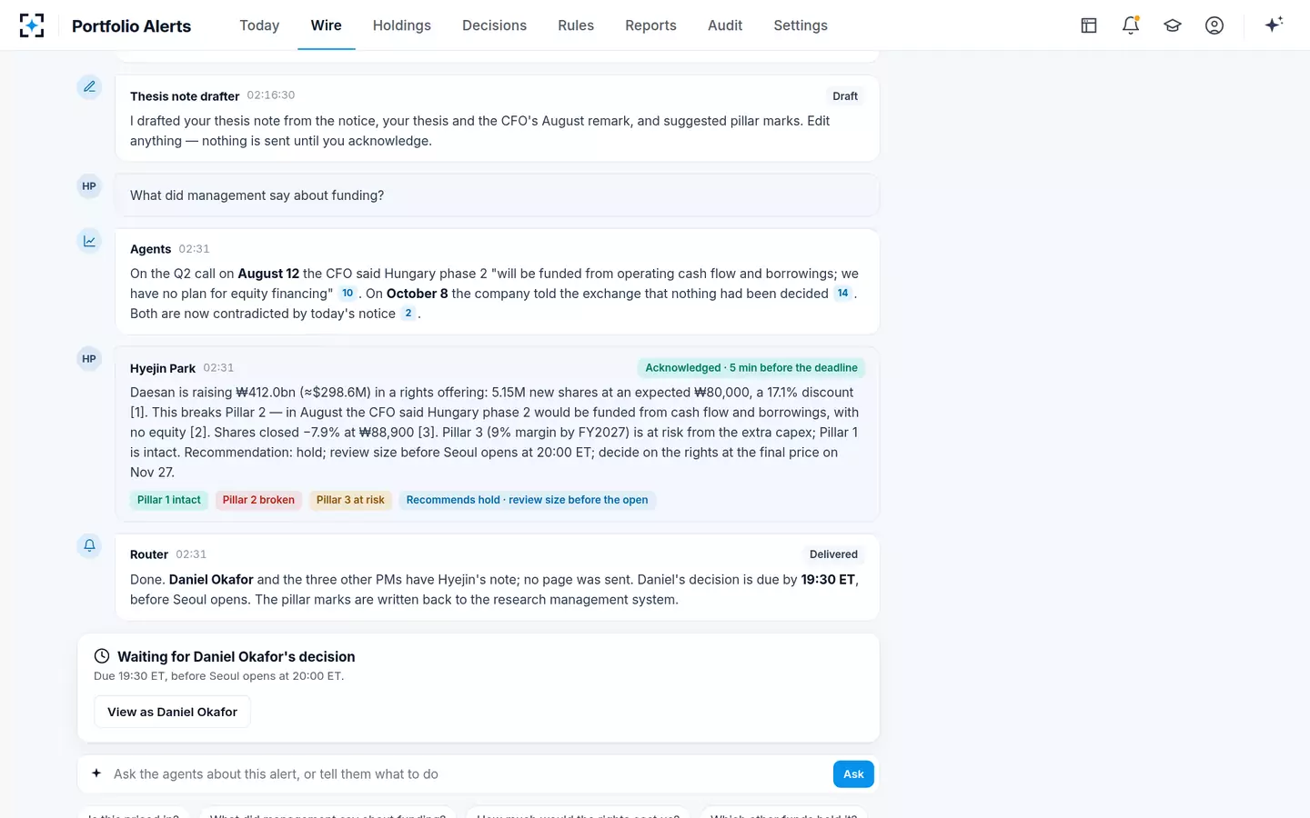 Portfolio Alerts — Acknowledged inside the deadline