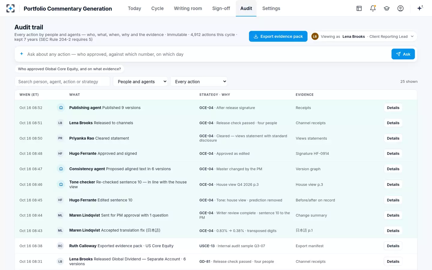 Portfolio Commentary Generation — Audit trail