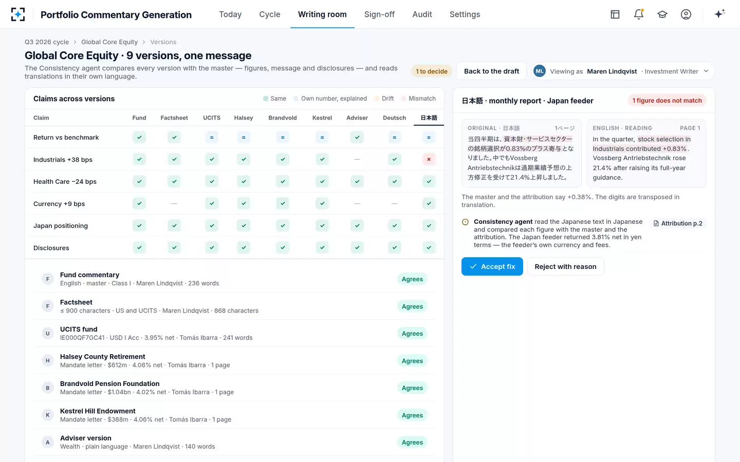 Portfolio Commentary Generation — Versions and translations
