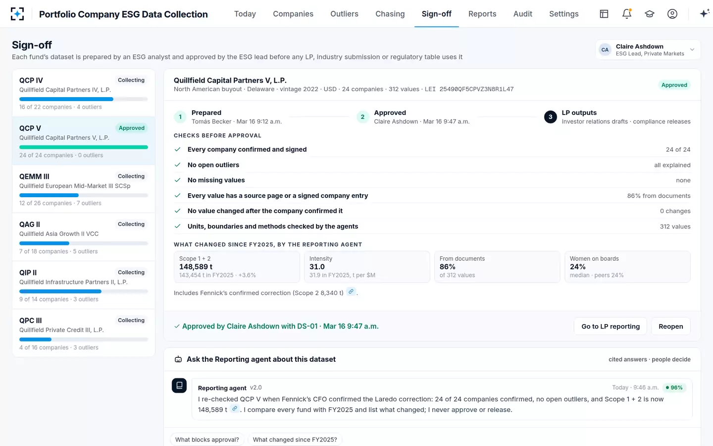 Portfolio Company ESG Data Collection — Fund dataset sign-off