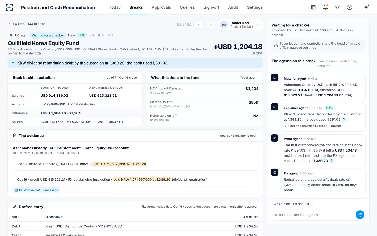Position and Cash Reconciliation — Agents check each other