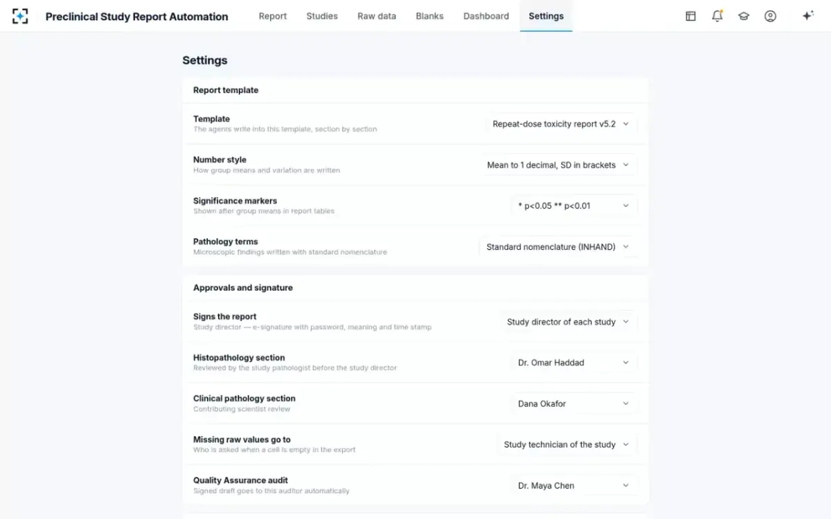 Preclinical Study Report Automation — Your template and rules