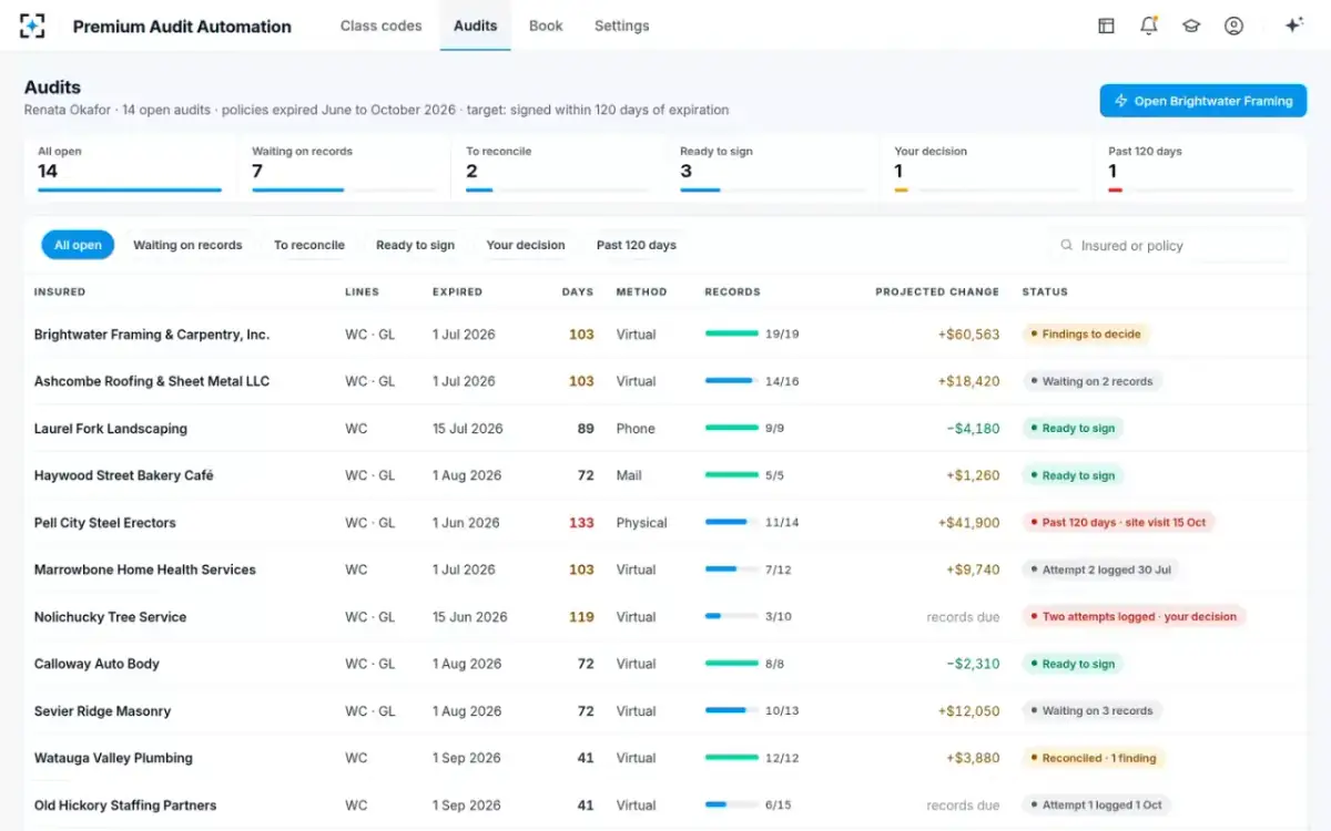 Premium Audit Automation — Open audits