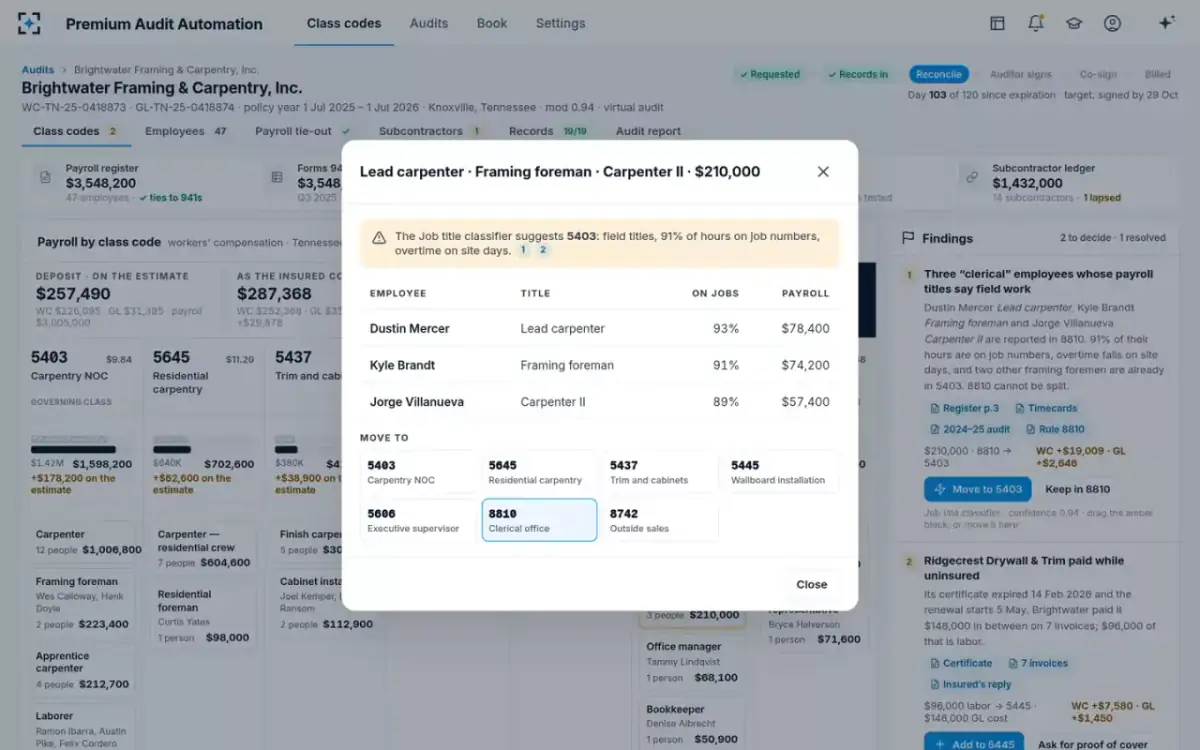 Premium Audit Automation — A payroll block, opened
