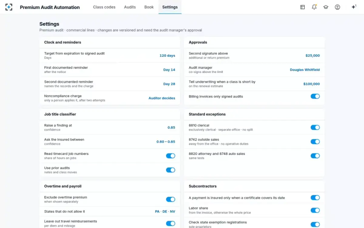 Premium Audit Automation — Your audit rules