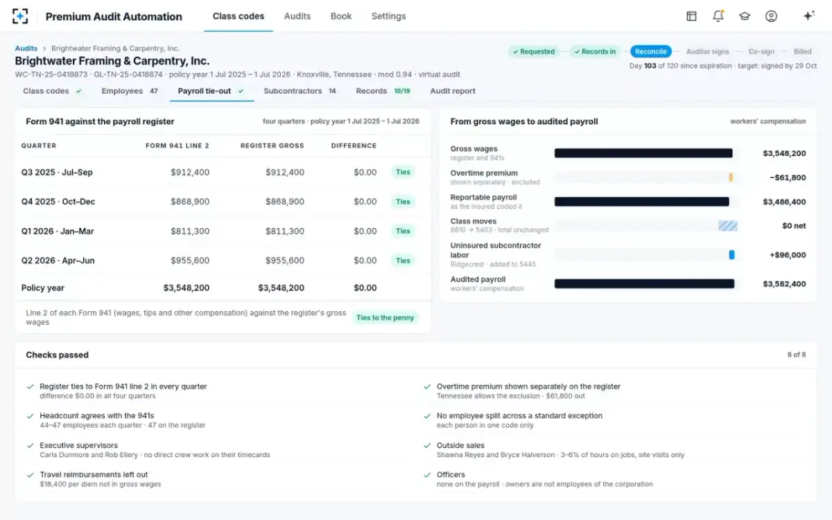 Premium Audit Automation — Payroll tie-out