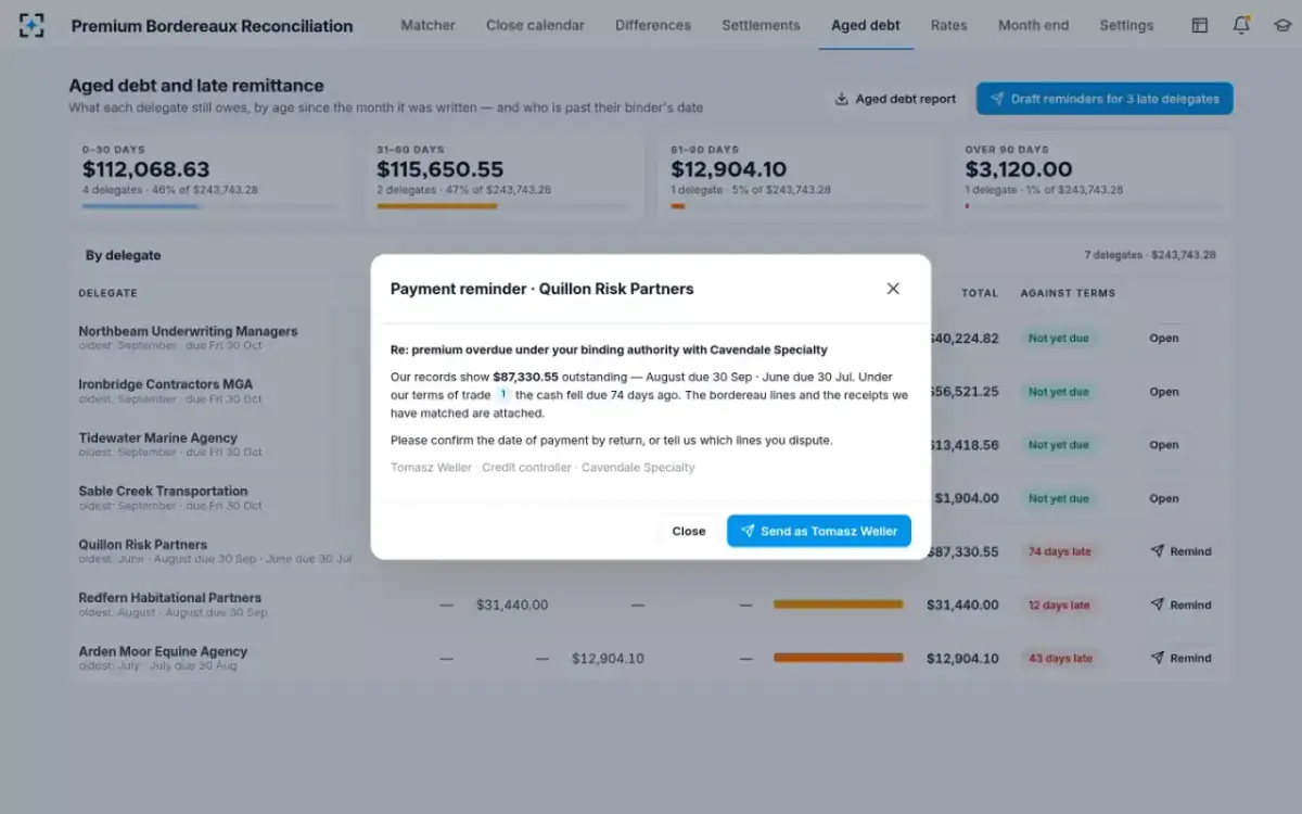 Premium Bordereaux Reconciliation — A payment reminder