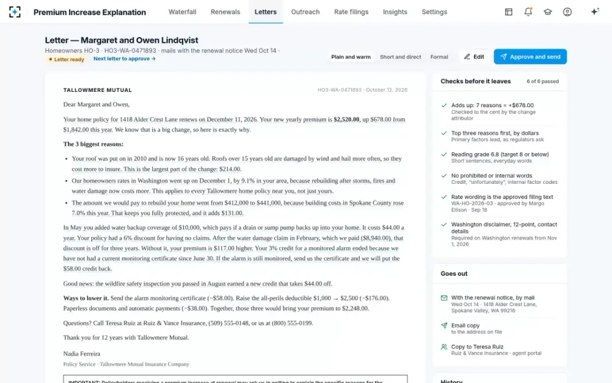 Premium Increase Explanation — The letter and its checks