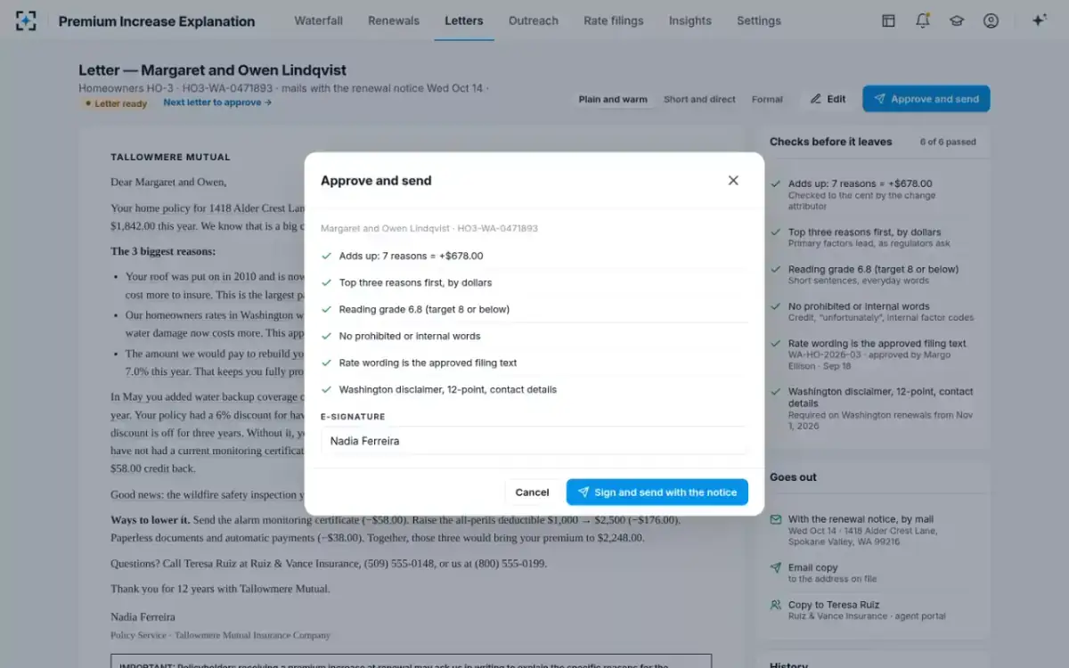 Premium Increase Explanation — Approve and e-sign