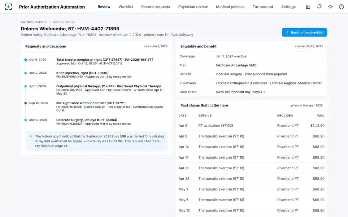 Prior Authorization Automation — Member history