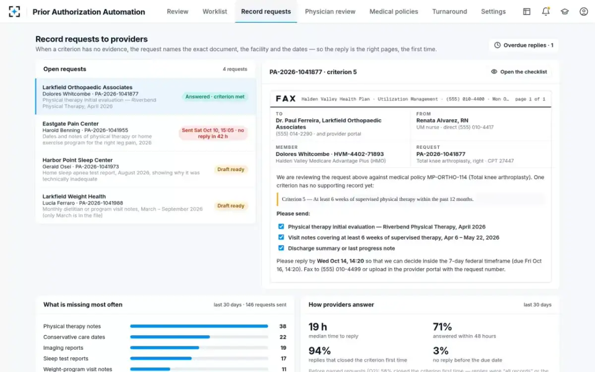 Prior Authorization Automation — Record requests to providers
