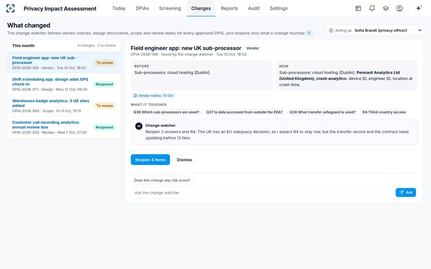Privacy Impact Assessment — What changed