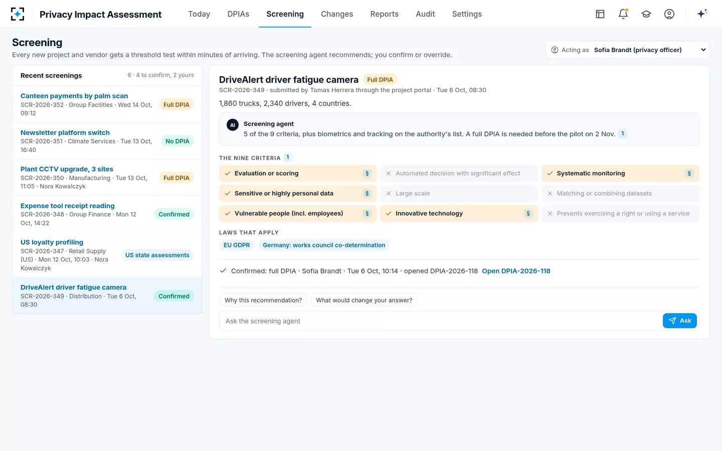 Privacy Impact Assessment — Screening