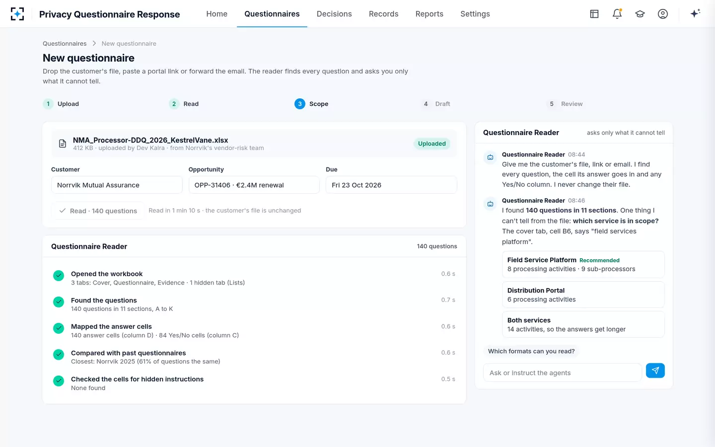 Privacy Questionnaire Response — A new questionnaire