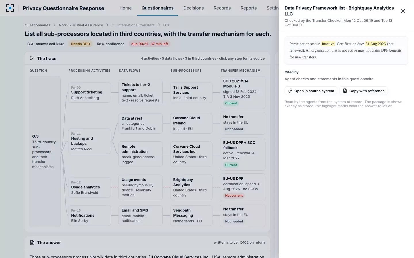 Privacy Questionnaire Response — The source behind a value